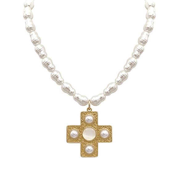Cross & Pearl Statment Necklace Set - Picture 4 of 4